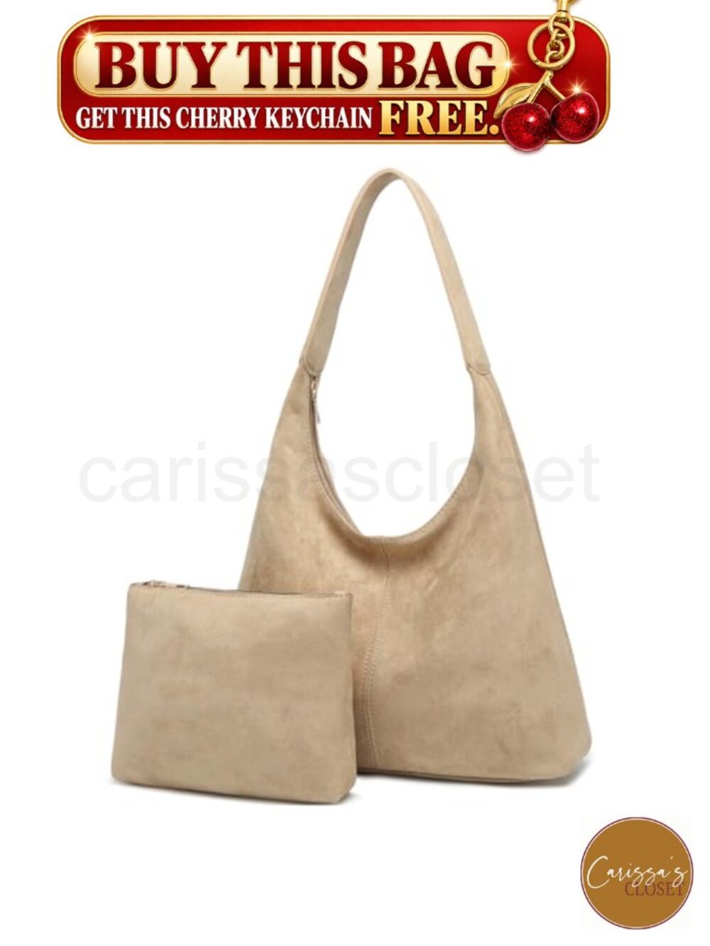 ✨BAIKELI Faux Suede Slouchy Hobo Shoulder Bag with Removable Pouch & Wide Strap
